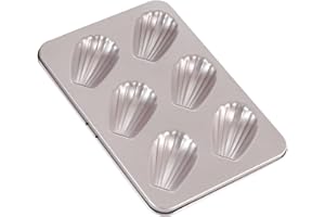CHEFMADE Moule à gâteau moule Madeleine, Coque elliptique antiadhésive à 6 cavités Madeline ustensiles de cuisson pour la cuisson au four (or Champagne)