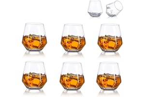 GLASSEAM Ensemble De 6 Verres à Whisky Diamantés en Verre Scotch Incliné 300 ML en Verre à Whisky Look Moderne pour Hommes Femmes, Papa, Mari, Amis, Verrerie pour Gobelet à Bourbon/Rhum/Bar