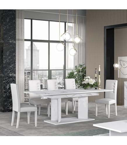 Tavolo Allungabile Shally Dogan Da 3 Metri - Consolle Salvaspazio Con 5 Pannelli | Bianco, Moderno Per Cucina E Sala - Foto 3