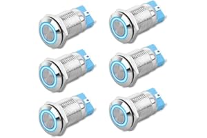 Thlevel 6 x DC 12 V / 24 V metalowy przełącznik wciskowy, 4-pinowy, do samochodu, kampera, ciężarówki, łodzi, przełącznik SPDT, włącznik/wyłącznik, wodoszczelny, samozabezpieczający okrągły przełącznik morski (12 mm)