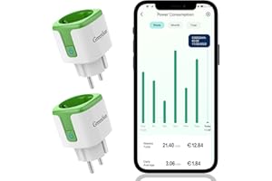 Prise Connectée, GreenSun 16A Prise WiFi Compatible avec Alexa, Google Home, Lot de 2 Prises Programmables avec Mesure de Consommation d'Énergie, Commande Vocale et Contrôle à Distance