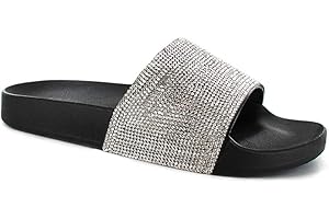 SUGAR ISLAND CELEBRITY STYLE LADIES WOMENS GLITTER DIAMANTE FLIP FLOP SLIDERS PLAIN SLIPPERS MULES