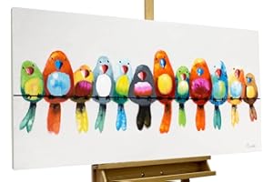 KunstLoft Tableau peinture moderne | 100% PEINT À LA MAIN | 120x60cm | Peinture sur toile 'Amis pour la vie' | Perroquet | Multicolore | Deco murale salon