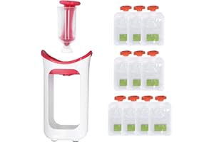 Cryfokt Station de Compression, Station de Remplissage de Sachets pour Aliments Semi-Solides Fabricant D'Aliments pour Bébés avec 10 Sacs de Rangement pour Aliments pour Bébés Faits Maison (Rouge)
