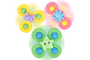 Ainiv 3PCS Suction Cup Spinner Toy, Baby Spinning Top Toys for 1+ Year Old Boys Girls, High Chair Toys with Suction Cup for Toddlers 1-3, Kids Fidget Toys for Baby Bath Table Airline Travel Essentials
