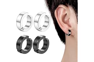 HYRKOTW 2 paires de clips d'oreilles non percées pour hommes et femmes, fausses boucles d'oreilles en acier inoxydable, boucles d'oreilles homme en acier noir, bijoux clip d'oreille non percées