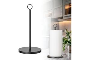 FREESKILL Soporte para Rollos de Cocina - Pie Negro de Acero Inoxidable | Organizador sin Taladro para Encimera | Base Antideslizante