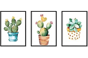 Nacnic - Set 4 Feuilles Décoratives Cactus avec Fleurs Style Aquarelle Affiches Plantes, Feuilles et Nature d'intérieur multicolore A4 Sans cadre.