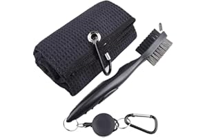 Berfea Spazzola per Mazze da Golf e Pulisci Groove Spazzola con Setole in Nylon e filo e Plettro Affilato, Golf Kit Accessori di Pulizia,Completo di Moschettone,Retrattile