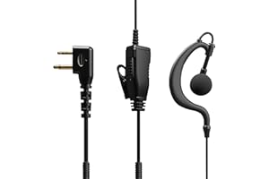 HYS Oreillette Casque d'écoute | Casque PTT en Forme de G | 2 Broches pour radios | Compatible avec Midland G7 Pro G8 G9 Pro M24 Plus M48 M99 G6 XT G7 XTR Alan HP450 (G08C, 1)