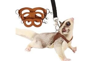 Meow&Woof Zuckergleiter-Geschirr und Leine, Set für Kleintier-Training, Spaziergänge, Weste für Eichhörnchen, Hamster, Ratten, 3 Stück-Braun