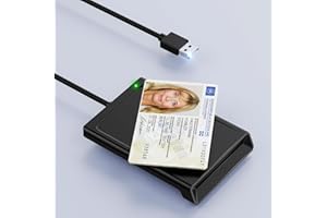 ROCKETEK USB Chipkartenleser mit NFC, USB Smart Card Reader Kartenlesegerät DOD Military Kartenleser für den neuen Personalausweis Bankkarten kompatibel mit Windows, Linux, Android,95cm Kabel