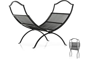 GiantexUK Foldable Firewood Rack, Indoor Outdoor Arced Metal Fireplace Log Holder with Handles, Heavy Duty Wood Storage Shelf for Patio Garden Backyard, 50kg Capacity