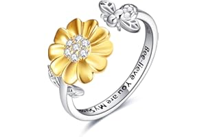 YFN Anillo girasol plata esterlina abeja anillo regalo de joyería para mujeres niñas