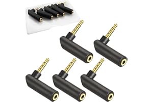 RUNCCI-YUN 5 sztuk adapter kątowy jack 3 5 mm, adapter audio, 3,5 mm wygięty, wtyczka na gniazdo, 90 stopni kąt prosty, pozłacany, TTRS 4-biegunowa wtyczka jack stereo, wtyczka AUX
