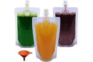 Yelinosk 20Pack Clear Drink Pouches 250ml with caps and Funnel for Festivals,Leak Proof Alcohol Juice Liquid Pouches Bags, Beverage Bags, Plastic Hip Flask for Parties, Picnic, Travel, Sports