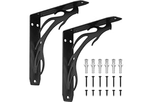 KEBITEDAMAI 2 Pcs Black Heavy Duty Wall Mounted Shelf Brackets, Decorative Metal Floating Triangle Right Angle Shelf Support Brackets(Black, 8 Inch, Antlers Style)