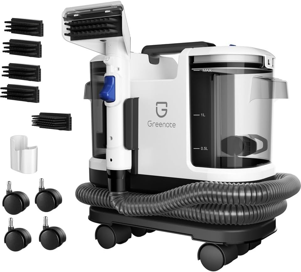 Greenote Halı/Koltuk Yıkama Makinesi ve Spot Temizleyici – Sofa, Halı ve Araç İçin Uygun, Güçlü Islak/Kuru Vakum, 1.8 L Su Tankı, Tekerlekli Tasarım