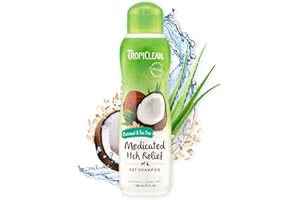 TropiClean Dog Shampoo Grooming Supplies - Medicated Itch Relief Cat & Dog Shampoo for Itchy Skin & Allergies - Derived from Natural Ingredients - Used by Groomers - Oatmeal & Tea Tree, 355ml