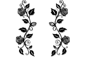 DUOOLN 2 Pcs Metal Rose Tree Leaf Wall Decor, Long Iron Scroll Vine Wall Art Above, Rustic Hanging Sign Flowers Sculpture, For Above Door Living Room Office Indoor And Outdoor Decoration - Black