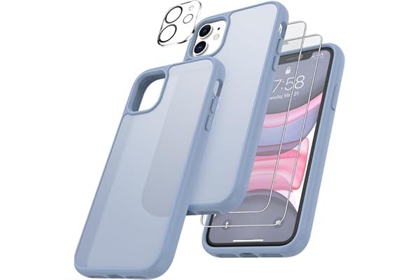 FLLAO 4 en 1 Funda para iPhone 11 con 2 Protector Pantalla y 1 Protector Lente Cámara, [Almohadilla de Aire integrada] Antigolpes Antiarañazos Carcasa 6,1 Pulgadas, Azul Claro