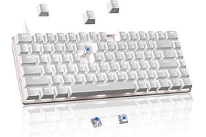 CROSS ZEBRA Tastiera Meccanica da Gioco Sostituibile a Caldo, Interruttori Blu Cablati a 82 Tasti Anti-Ghosting Tastiera Ergonomica Retroilluminata a LED Bianca per Windows Mac PC Laptop PS4 Gamer, Bianco