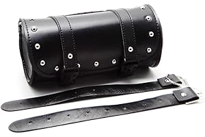 Krtopo Mini Motorcycle Saddle Bag PU Leather Tool Roll Saddle Motor Side Luggage Travel Tool Tail Bag with 2 Mounting Straps Blac