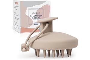 AIMIKE Masajeador Cuero Cabelludo, 100% Silicone Cepillo Masajeador Cuero para Reduce la Caspa, Estimula el Crecimiento del Cabello, Seco y Húmedo Cepillo para Champú Cuero Cabelludo, Caqui