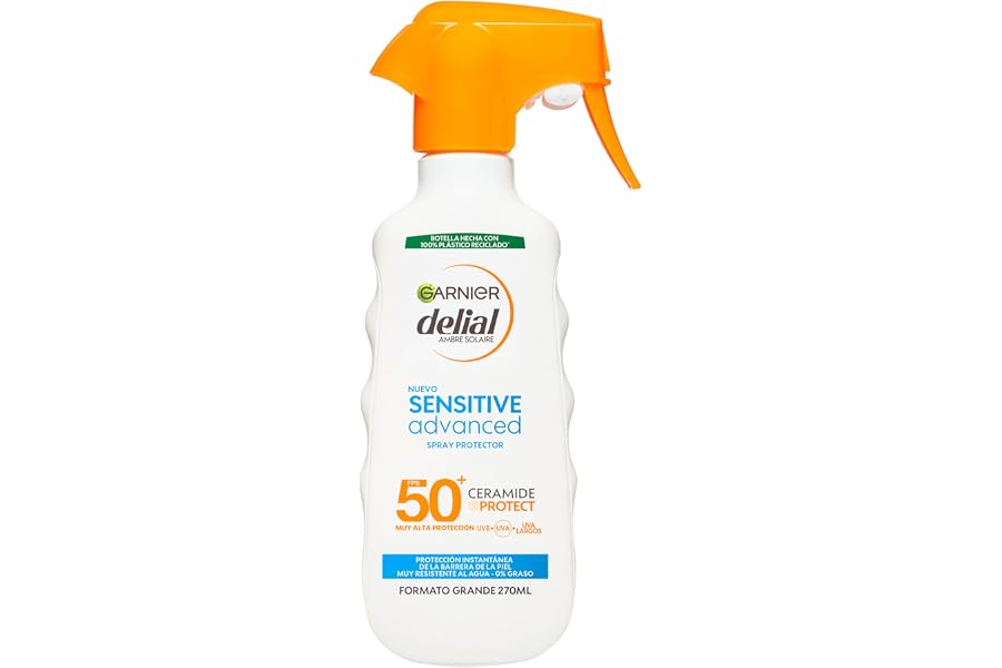 Garnier, Delial Sensitive Advanced Spray Protector FPS50+, Crema Solar Para Pieles Claras, Sensibles e Intolerantes al Sol, m