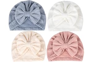 freesiom Lot de 4 Turban Bonnet Bébé Fille Naissance Doux Chapeaux Bandeau Cheveux Noeud Elastique Serre Tête Accessoires Nouveau Né Baptême Cadeau 0-24 Mois Rouge Rose