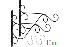 Matogle 2 Stück Blumenampel Halterung Blumenhaken Wand Haken für Wandhalter Blumenampelhaken schwarz Blumenampelhalter Wandhalterung für Blumenampeln Hängekörbe Laternen (mit 2 S-förmigen Hacken)