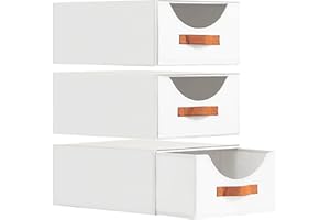 Homsorout Large Stackable Storage Drawer - Fabric Pull-out Closet Shelf Organizer Foldable Wardroe Organiser Decorative Storage Boxes for Bedroom, Office, Dorm, 3 Pack, White