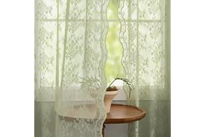 YJ YANJUN Green Sheer Curtains for Patio Doors Country Floral Embroidery Voile Net Curtains for Bedroom Lace Door Curtains for Living Room 55 x 90 Inch(Width x Length), 2 Panels