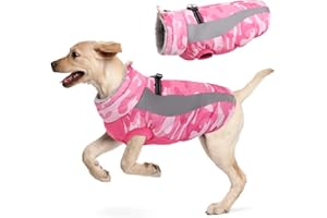 Hjyokuso Cappotto Cane, Cappottino Cane Per Piccoli, Medi e Grandi Cani, Vestiti Per Cani Impermeabile e Caldo, Cappottino Imbottito Per Cane Con Strisce Riflettenti e Cerniera - Rosa XXL