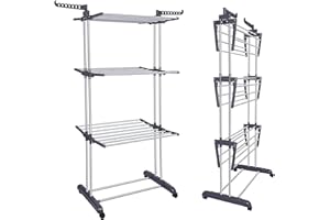 HOFLERA Airer Clothes Drying Rack,4-Tier Foldable Clothes Hanger Adjustable Large Stainless Steel Garment Laundry Racks for Indoor Outdoor