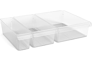 Kit de organizadores de frigorífico CARE + PROTECT de 3 tamaños, transparentes, encajan perfectamente en diferentes estantes de la nevera, optimizan el uso del espacio, 1,6 l, 3,1 l, 5,0 l