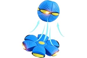 FUNLOV Kid Toys Flying Saucer Ball, Kid Magic Deformation UFO Toy for Outdoor Sports & Trainingm, Strong Elasticity & High Jump, Durable for Kid 's Play Flying (Blue, With 3 lights)