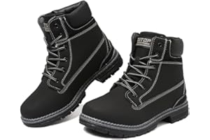 Maxome Walking Boots Womens Hiking Ankle Black Boots Ladies Waterproof Mid Calf Lace up Womens Trekking Shoes Lightweight Non-Slip Outdoor Work