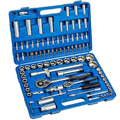 TecTake Coffret de clés à cliquets de 94 pièces set compact clés à douilles 1/2 pouce et 1/4 pouce