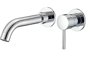 VALAZ Grifo Lavabo Cromado Empotrado | Grifo Lavabo Monomando, Mezclador Agua Fría y Caliente, Ahorro de Agua | Instalación Fácil | Latón, Inoxidable, Elegante, Redondo, Caño 15 cm, Serie Guadiana