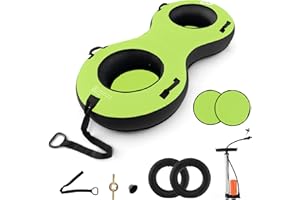 COSTWAY Luge Bouée Gonflable, Traîneau à Neige Robuste en Caoutchouc avec Fond Rigide Sangle de Remorquage Siège Rembourré Pompe de Gonflage, pour Enfants Adultes