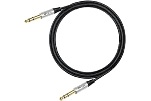 DTech Câble de guitare électrique TRS 1/4, câble d'instrument, prise jack stéréo symétrique à angle droit, 6,35 mm (1 m)