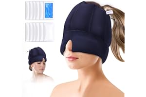i THERAU Gel Bonnets des Migraine Chapeau rafraîchissant en masque migraine pour soulagement avec12 sachets de gel-Bleu