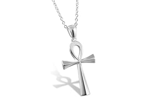 Flongo Collier Pendentif Acier Inoxydable Classique Rétro Style Egypte Croix Poli Bijoux Cadeau pour Femme Homme Couleur Argent Doré