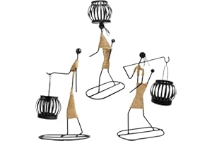BONJUME Sala De Estar Decorativa, 3PC Portavelas De Té Baño Portavelas Decorativo Linterna Decoración De Mesa De Comedor Adornos Línea Metálica Negra Luz De Té Hierro Forjado