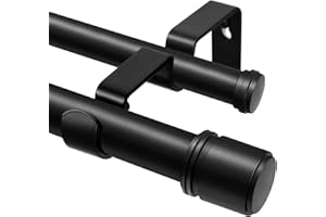 Schwarz Gardinenstange 2 Läufig 190-355 cm, HOTOZON Vorhangstange Doppelläufig mit Klassischem Endstück, 25 mm Gardinenstangen Ausziehbar mit Halterungen für Wohnzimmer, Küche, Schlafzimmer