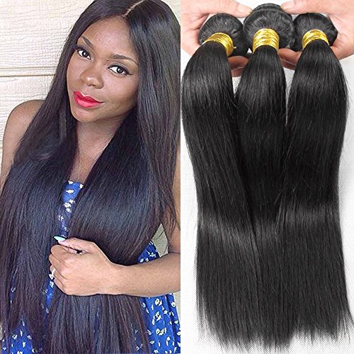 Sunwell Brazilian Virgin Hair Weave 3 Bundles Silky Straight Hair Weft 7A Unprocessed Remy Human Hair Extensions 300g/Lot Natural Color (18inch 20inch 22inch)