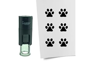 Combicraft Timbro a forma di zampa di cane, rotondo, 10 mm, inchiostro nero, cuscino interno ricaricabile, pratico per biglietti di risparmio, bullet journals o altri progetti creativi