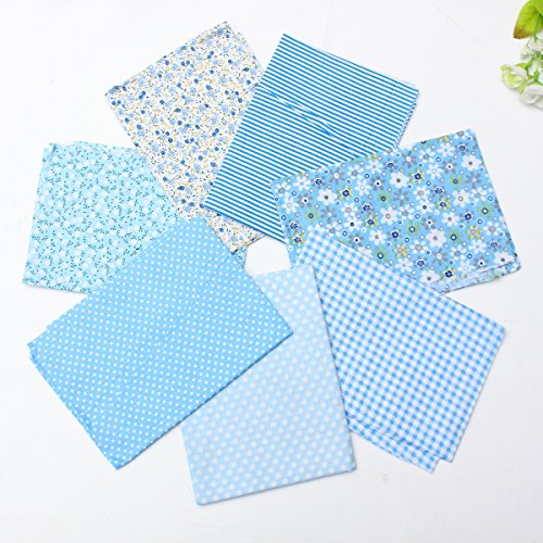 KING DO WAY 7 Stueck Baumwollstoff Stoffpakete Patchwork Stoffe Baumwolle tuch Stoffreste Paket Blau 50x50cm - 3