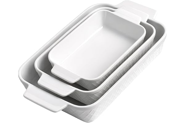 MIAMIO – Ensemble de 3 plats à gratin/Plat à cuisson rectangulaire en céramique, ensemble empilable de 3 pièces, 850 ml, 1650 ml, 2900 ml – Lave-vaisselle et four compatibles – Collection Palmanova